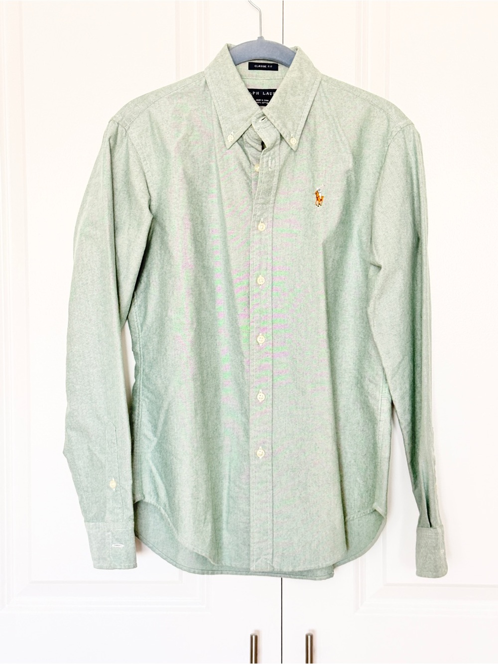 Ralph Lauren Classic Fit Oxford Button Down Shirt Light Blue Cotton Chambray - 6